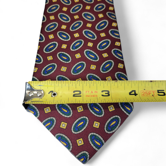 Brooks‎ Brothers Burgundy Red Blue Yellow Diamond Ornaments Men's Silk Neck Tie - Picture 6 of 9